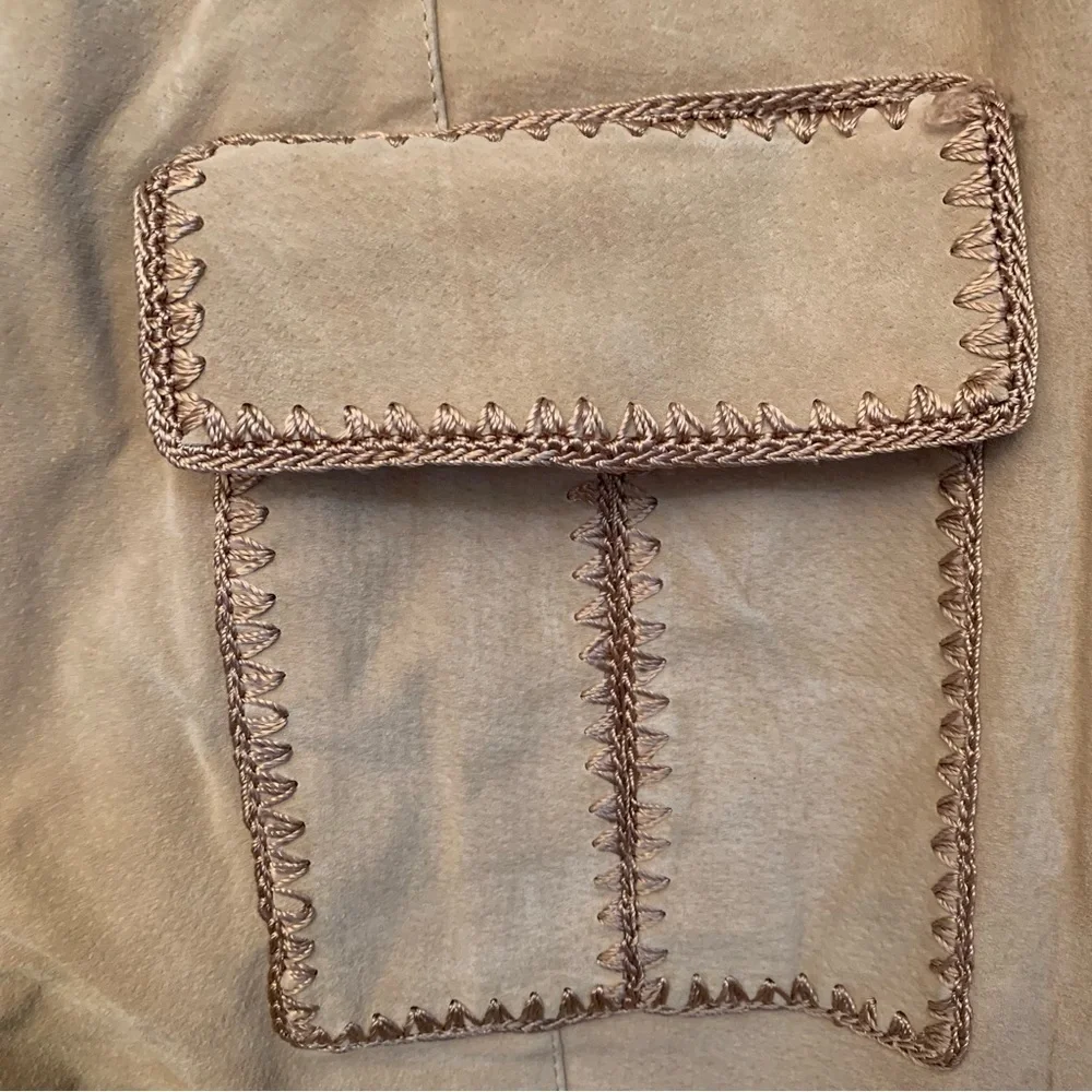 SUEDE ESSENTIALS Tan Leather Suede Embroidered Pants